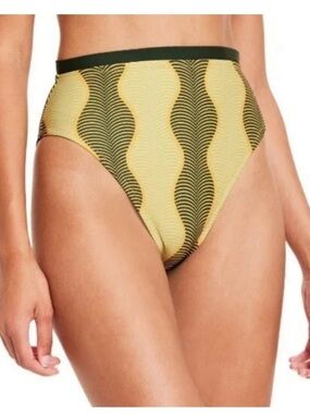 NWT Medium Fe Noel High-Waist Yellow & Black Patterned Bikini Bottom